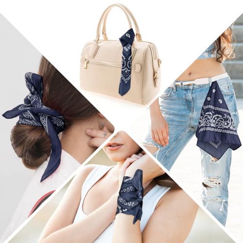 PLULON Bandanas for Men Women 4/12/24/30 Pack, Paisley Pattern Bandana Bulk Headbands Handkerchief Face Mask 100% Polyester - color: Navy Blue