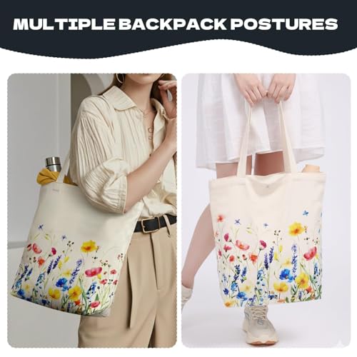 1 Pack Reusable Canvas Cute Shoulder Bag,Made of 10 oz Canvas Tote Bag for Women,for Grocery, Shopping, Beach and Daily Use(Flower) - color: A2-flower 1 Pack