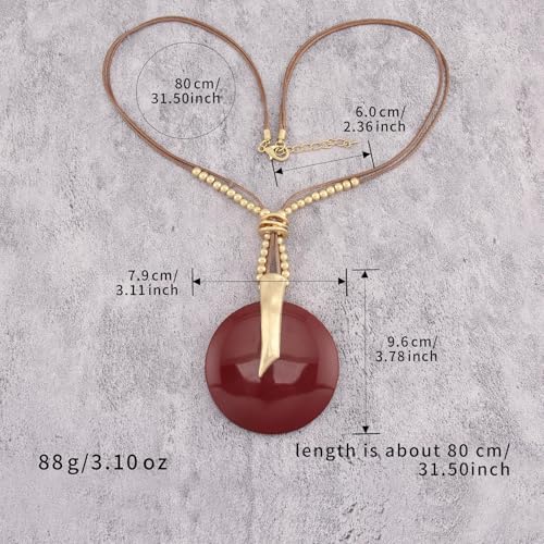 Leather Necklace for Women Large Pendant Hippie Choker Necklace Vintage Sweater Necklace Chunky Boho Necklaces for Women - style: Hippie Choker Necklace