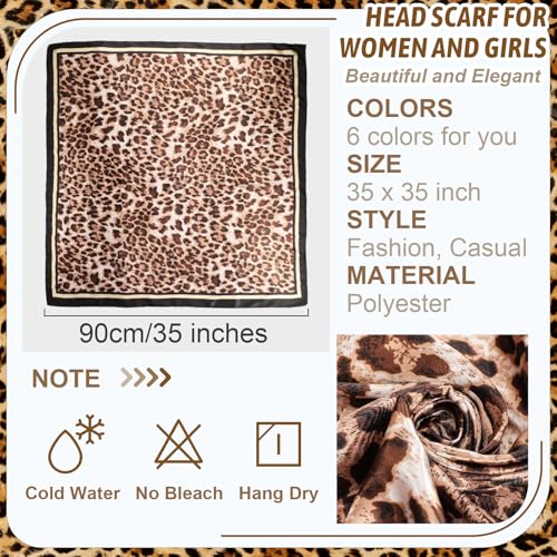 JATEBI 27''/35'' Women Large Satin Scarf Silk Feel Square Wraps Big Hair Bandanas Vintage Print Solid Color Bandana Scarves - color: Pink, Red, Yellow, Brown, Gray, Black Leopard, size: 35'' Large