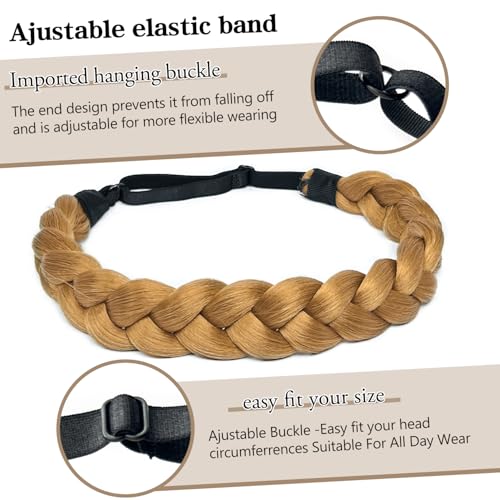 Braided Headbands Hair Piece for Women Synthetic Hair Head Bands Handmade Braid Hairband Hair Accessories Elastic Stretch Headwrap Braided Hair Band - color: 27#-Honey Blonde