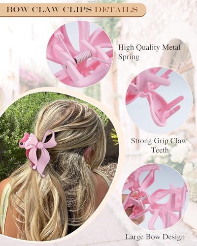 4 PCS Bow Hair Clips Bow Claw Clip for Women, Large Hair Claw Clips for Thin Thick Long Hair Cute Nonslip Bows (Black+Light Brown+Off-White+Light Pink) - color: Black+Light Brown+Off-White+Light Pink