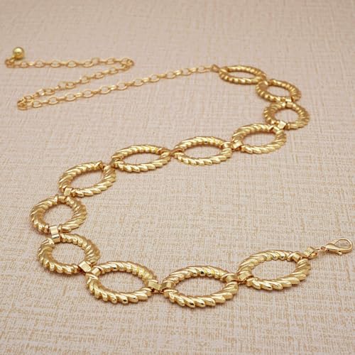Women's Chain Belt Metal Waist Belt Chunky Belly Link Belt - color: Circle Gold, size: M: 47.2 in