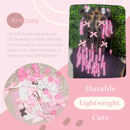 45PCS Pink Hair Bow Large Hair Beads for Braids Acrylic Loc Jewelry Beads Cute Bow Hair Clips for Women Girls - color: Pink