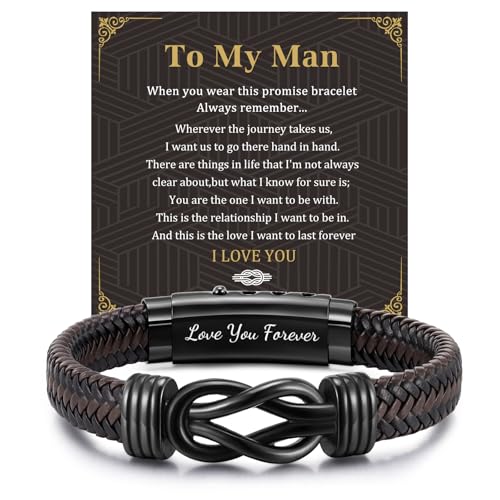 MEALGUET Men's Bracelets Gifts for Men - Brown Braided Leather Infinity Knot Bracelets Engraved Love Massage for Son Man Husband Boyfriend, Mens Bracelet Jewelry Gift for Birthday Valentine's - style: To my man bracelet