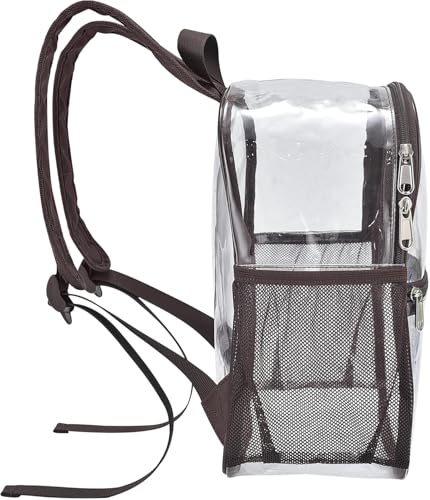 Oraben Clear Backpack Stadium Approved, 12 x 6 x 11 in, Small Transparent Backpack Clear Bag for Concerts, Sports Events, Festivals, Travel, Waterproof PVC, Adjustable Straps - color: Chocolate, style: Enhanced Strap