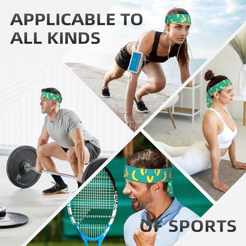 Sports Head Tie Westie Dogs Beach Summer Tropical Tie Sweatband Headband Men Women Elastic Bandana Adjustable Non-Slip Moisture Wicking for Running Football Yoga Workout Athletic Hair Ninja Head Band - color: Bananas On Green