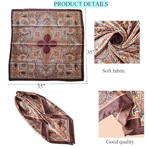 Hexchasty 35”Head Scarf Satin Silk Like Hair Scarf Large Square Head Scarves Bandana Head Wraps Headscarfs for Women Green - color: A-coffee