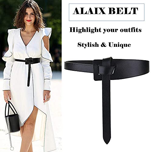 ALAIX Women's Leather Belt Dress Belt for Jeans Jumpsuit Coat Fashion Tie a Knot Genuine Leather Waist Belt - color: Black, size: Waist Size up to 39 inches