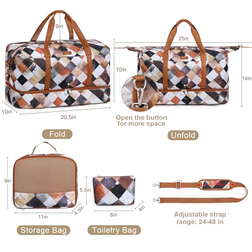 IBFUN Weekender Bags for Women, Travel Duffle Bag with Shoe Compartment Carry on Weekender Overnight Duffel for Weekend Travel Business Trip 3PCS - color: E6-Multicolor
