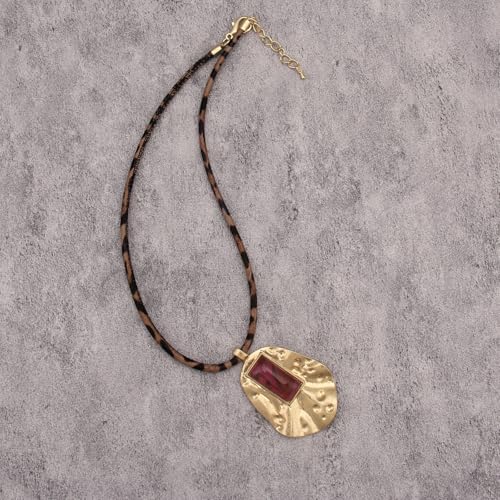 JAOYU Boho Necklace for Women Large Pendant Necklace Boho Long Choker Leather Gold Necklace Vintage Earthy Jewelry Trendy - style: Boho Long Necklace