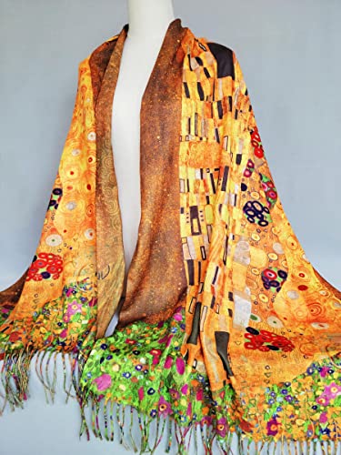 VENVSBEE Reversible Scarf Soft Large Shawl Wrap Blanket Double Sided Art Print Warm Pashmina Stoles Klimt Van Gogh Gifts - color: Art 08