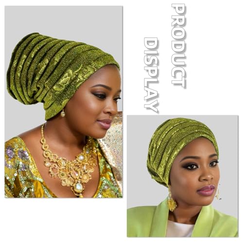 Traditional African Women's Head coverings, Shiny Layered Hats, Nigerian Headscarf, Suitable for Daily wear - color: Golden