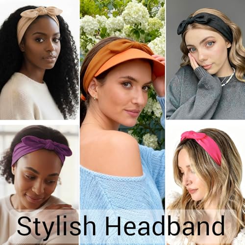 DRESHOW 8 Pack Headbands for Women Yoga Knotted Headbands Elastic Criss Cross Hair Accessories Sports Head Wrap Non Slip - color: 8 Pack: Rabbit Ears Bow B