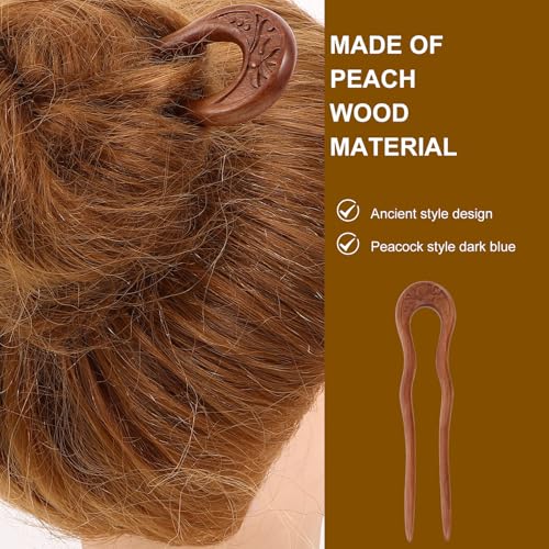 OSALADI Vintage U-shaped Wooden Hair Pins Double Prong Hair Forks for Women Chinese Traditional Headdress Retro Wooden for Updo and Bun