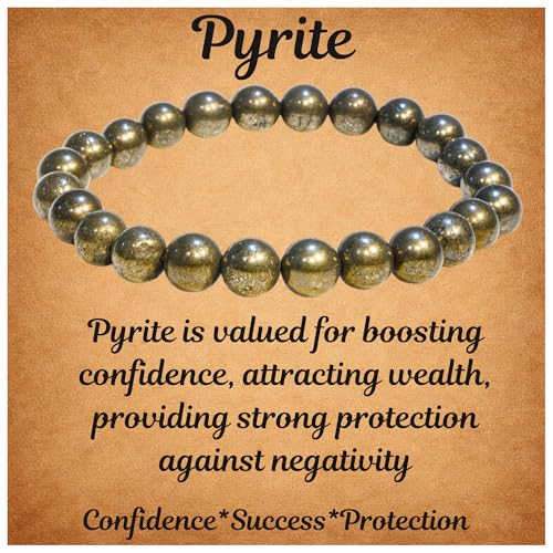 ANAYA AGATE Healing Crystal Bracelet for Women and Men – 8mm Round Beaded Bracelet for Men and Women – Unisex Stretchy Gemstone Bracelet for Healing and Protection - color: Pyrite