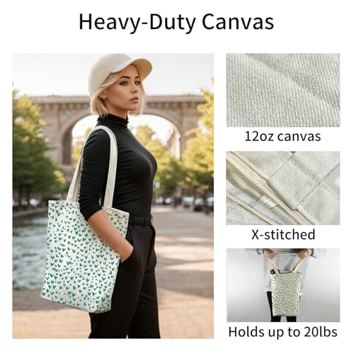 itgowisa Canvas Tote Bag for Women, Tote Bag with Zipper Inner Pocket, Zippered Canvas Bag for Shopping Work Grocery Everyday - style: Heart