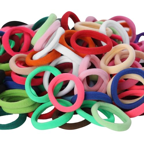 LuSeren 120PCS Colorful Hair Ties for Women – Soft Seamless Nylon Ponytail Holders, No Damage Fabric Hair Elastics for Thick Hair & Daily Matching - color: Colorful
