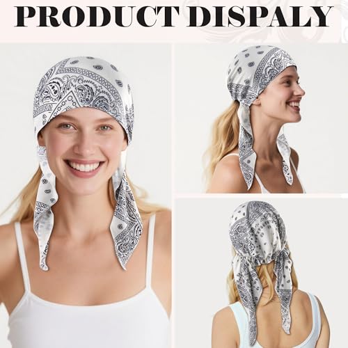 Ababalaya Chemo Headwear for Women Softer Headcover with Longer Tails, Breathable Skull Cap Non-Slip Sleep Beanie - color: Whitepaisley
