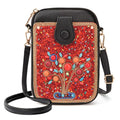Women's Small Crossbody Cell Phone Bag, Boho Colorful Beaded Purse Wallet with Handmade Cute Patterns - color: Tree-red