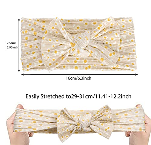 Baby-Girls Floral-Bows-Headband Baby-Turban-Knotted-Elastic-Soft-Headwrap for Newborn-Infant-Toddler Hair-Accessories - color: Khaki+Pink+Floral 3pcs