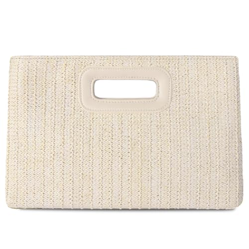 Beach Clutch Bag Straw Summer Clutch Purses for Women Handmade Woven Purse Detachable Gold Chain, Crossbody - color: Beige