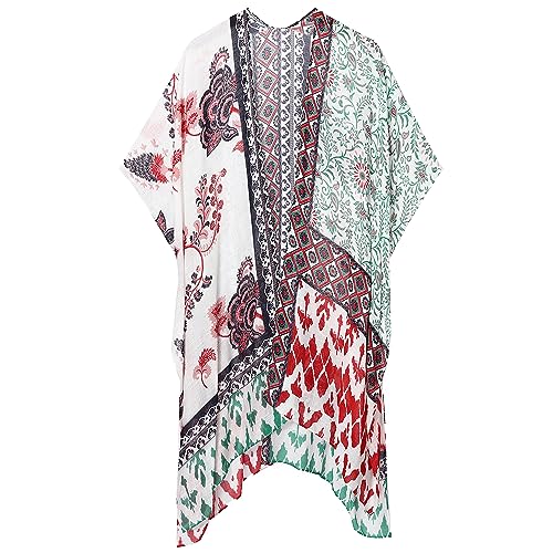 Kimonos for Women Casual Swimsuit Coverup Lightweight Boho Kimono Cardigans for Summer - color: Red Diamond