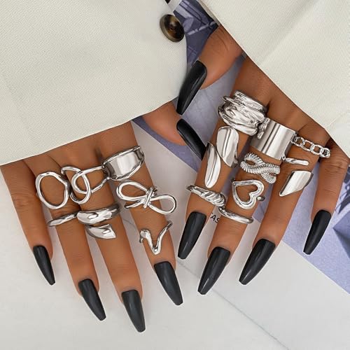 IFKM Gold Chunky Rings Set for Women 14k Gold Plated Thick Dome Stackable Open Rings Trendy Dainty Minimalist Jewelry Gifts - color: Silver, style: Geometric metal wind