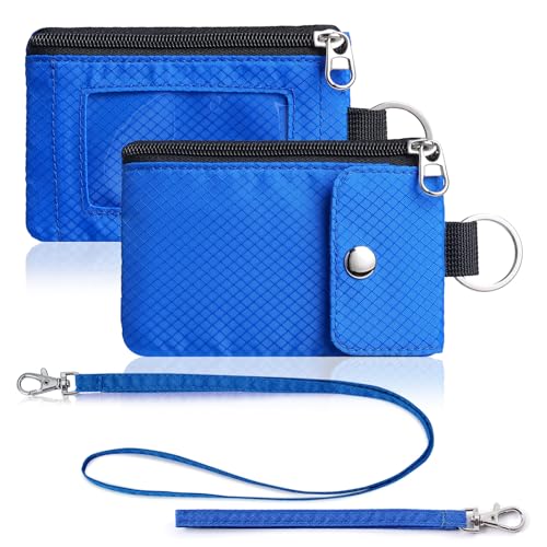 Artpaxy Minimalist Wallet For Mens Womens, Keychain RFID Blocking Zipper Small Wallet with ID Window 2 Lanyards,Water Resistant Travel Cash Card Coin Case Boys Girls - color: Blue, style: Casual
