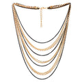 Waterfall Multi-Strand Chains Statement Collar Necklace with Rhinestones Chains, Dress - color: F-Metal Color: 18K Gold-Plated & Black