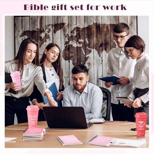 Skylety 12 Set/ 48 Pcs Christian Gifts for Women Men Religious Gift Set 16 oz Bible Scripture Cups with Lids Mini Spiral Notebooks Pens Keychains for Mother Father Birthday(Pink Gradient) - color: Pink Gradient