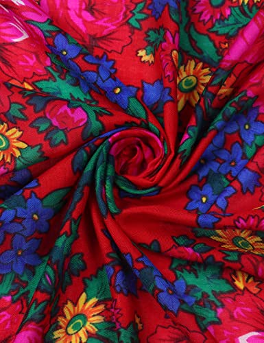 MJ SERECA Acrylic Bandana Printed Hair Scarf Square Ukrainian Head Scarf Floral Babushka Neck Scarf for Women 30"/42"/60" - color: 2 Pack-d 42"