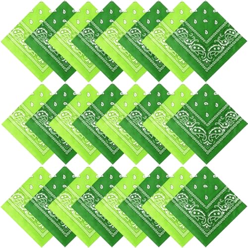 Suhine 24 Pcs Bandanas Bulk for Women Men 22 x 22 Inch Paisley Outdoor Headband Cowboy Handkerchief Summer - color: Fluorescent Green, Grass Green