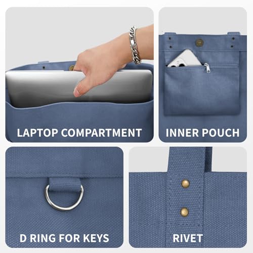 HOMESPON Large Canvas Tote Bag for Women Everything Bag with Pockets and Laptop Sleeve - color: Blue