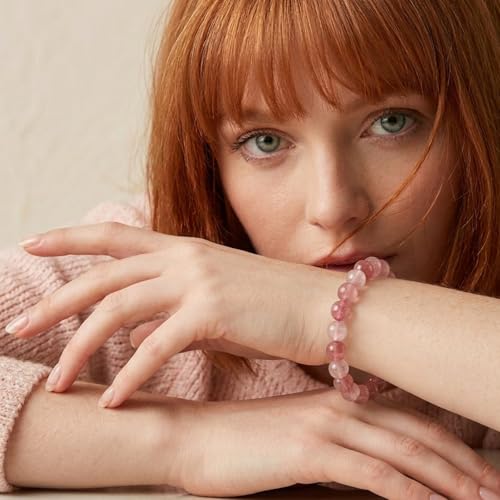 Crystal Bracelets, Bracelet for Women, Nature Crystal Stretch Elastic Bracelet, Nature Gemstone-8mm, Healing Stone Bracelets, Jewelry Gifts for Women, Holiday - color: Pink