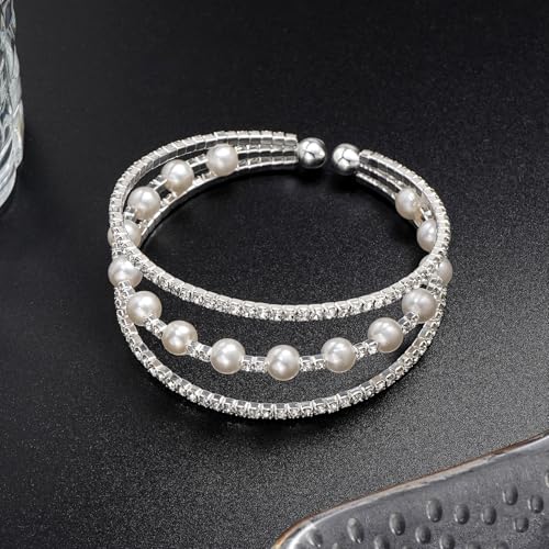 Suyi Rhinestone Bracelet Multilayer Gold Cuff Bracelet for Women Crystal Braidal Bracelets - color: Silver 7