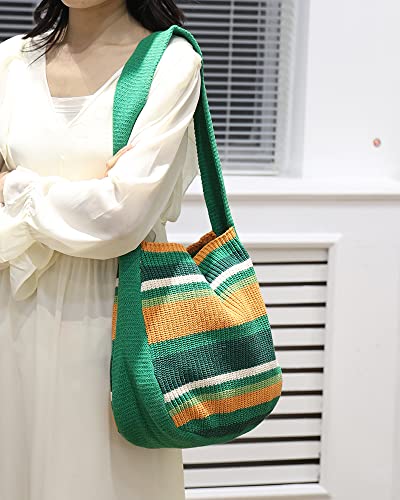 ENBEI Women's Crochet Tote Bag Knit Shoulder bag,Aesthetic Bag,Cute Eco-Friendly Tote for Travel,Daily Use,Gift Box Packaging - color: Green-a
