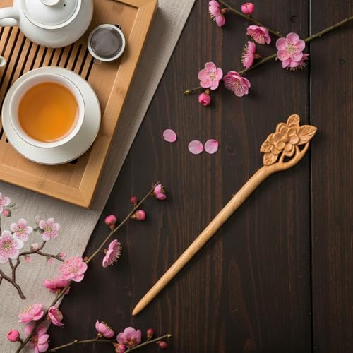 Wooden Hair Sticks, Retro Chinese Hair Chopsticks for Women, Flower Carved Wood Hairs Pins Ancient Wood Hairs Stick