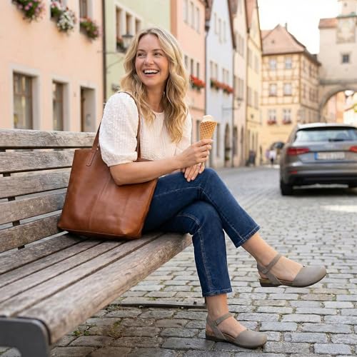 Athlefit Women's Closed Toe Sandals Comfort Cork Footbed Arch Support Flat Sandals - color: Taupe, size: 10