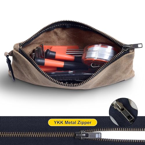 Small Tool Bag, Waxed Canvas Zippered Pouch, Tool Pouches with Zipper, Utility Small Tool Pouch for Tool Organizers and Storage, 8.5" x 4" - 4-Pack - color: 4 Pack Small