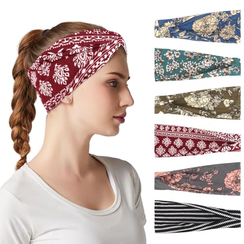 YARIEW 6Pcs Headbands Paisley Bandanas Head Bands Sweat Band Hair Wrap Headwrap Fashion Boho Wide Thick Workout Yoga Elastic Headbands Mens Cooling Running Sports Headband Sweatbands for Women and Men - color: Multi-colored-4