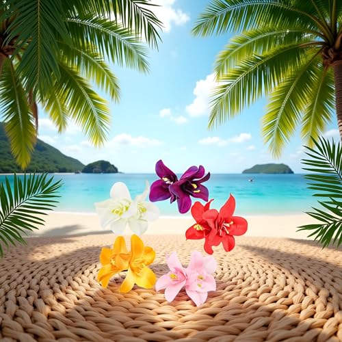 5Pcs Colorful Artificial Flower Hair Clip, Bohemian Flower Hairpin Hawaiian Hibiscus Plumeria Hairpin for Seaside Holiday,Clips and Barrettes,Hair Accessories,Bridal Hair Accessories Headwear