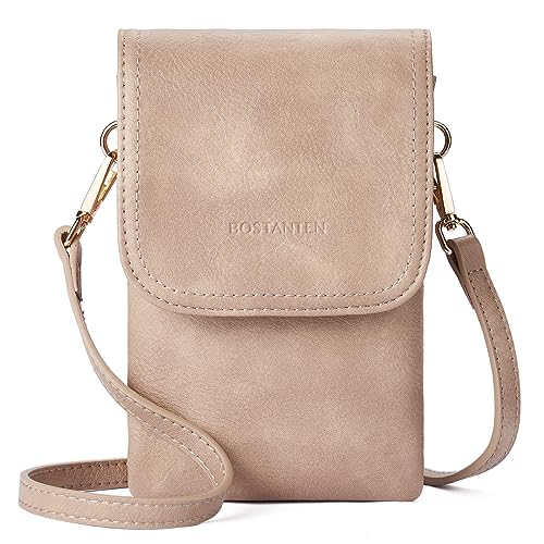 BOSTANTEN Vegan Leather Crossbody Bags for Women Designer Cell Phone Bag Wallet Purses Adjustable Strap - color: A-08-pale Brown