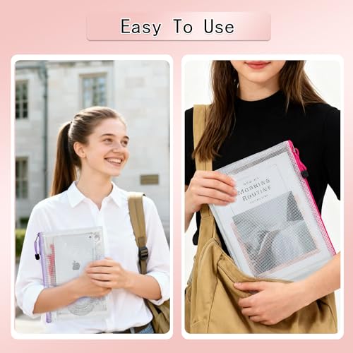 12pcs Mesh Zipper Pouch Bags, 8 Size Zipper Bags for Organizing,Mesh Bags with Zipper, Waterproof File Bags for School, Puzzles, Cosmetics, Travel Accessories, Board Games Office Supplies