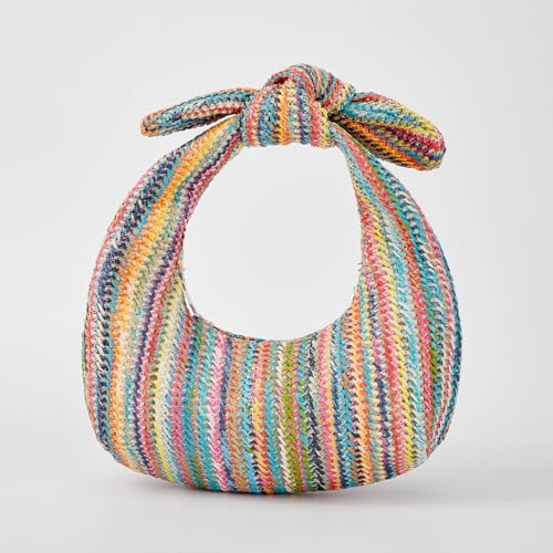 Huralona Women Straw Woven Clutch Purse Pleated Handbag for Summer Beach Vacation Straw Shoulder Crossbody Bag - color: Rainbow4