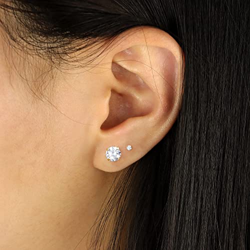 Flat Back Stud Earrings for Women - Hypoallergenic Surgical Steel Earrings with CZ Stones - 6 Pairs (18-20G) - color: 18K Gold-Plated, size: 20 G