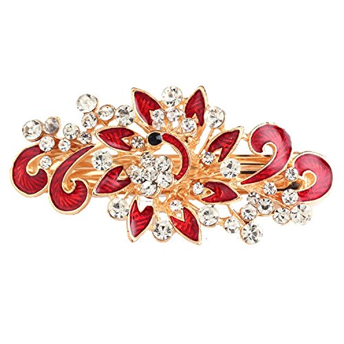 NYKKOLA Women's Multilayered Peacock Shaped Rhinestone French Barrette Hair Clip Red - color: Red