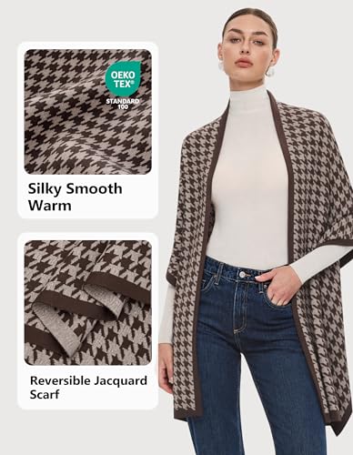 PULI Women's Pashmina Shawl Wraps for Evening Dress Large Scarf Blanket Long Wedding Bridal Winter Warm Shoulder Wrap - color: Houndstooth-caramel