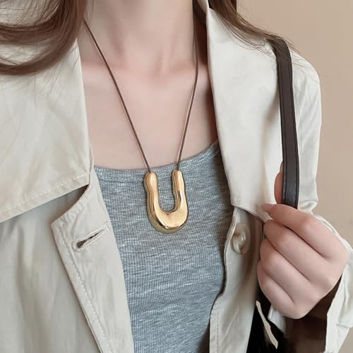 Frodete Statement Necklace for Women Chunky Gold Necklaces Long Pendant Necklace Boho Necklaces Gold Pendant Jewelry Cowboy Chic Style Cowgirl Outfit - color: Z4:Gold U Necklace