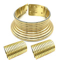 COLORFUL BLING Tribal African National Choker Necklace Snap Leather Chunky Large Punk Gothic Collar Flamboyant Earrings Bracelet Jewelry Set for Women Costume Accessories - style: 3pcs Gold B